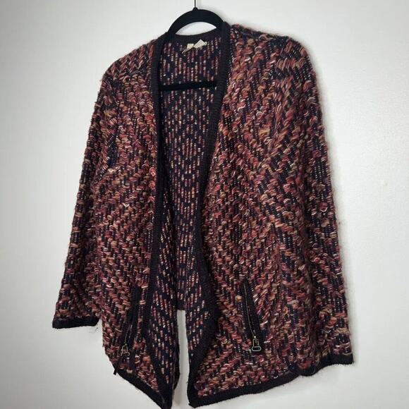 Moth Anthropologie Womens Jacquard Cardigan Wool Blend Open Front Size PL - Picture 2 of 6